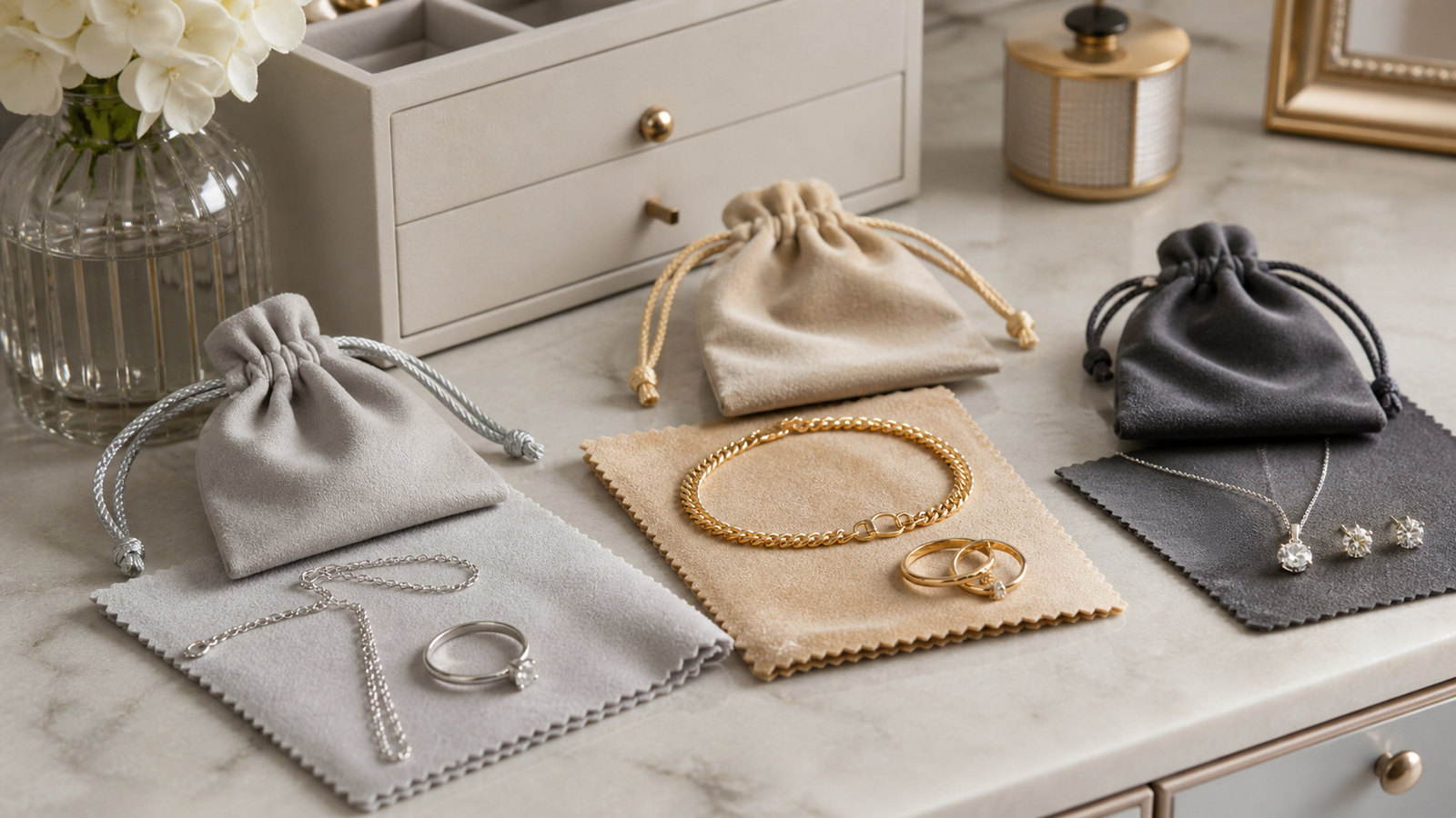 Gold, silver and diamond jewelry separated for safe storage